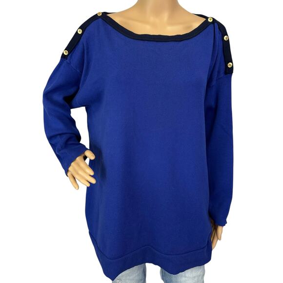 Lauren Ralph Lauren Sweaters - Lauren Ralph Lauren Boatneck Button Shoulder Sweater Royal Blue Size 3X Pullover